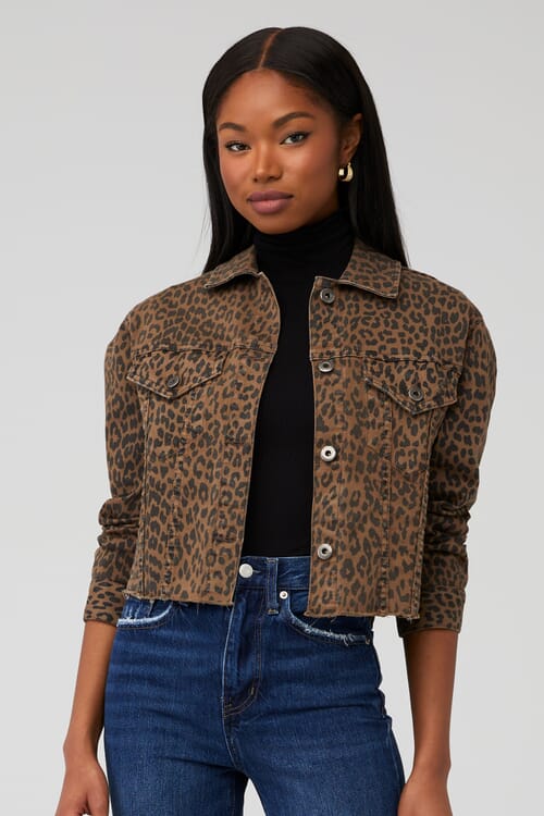 Cropped leopard sale denim jacket