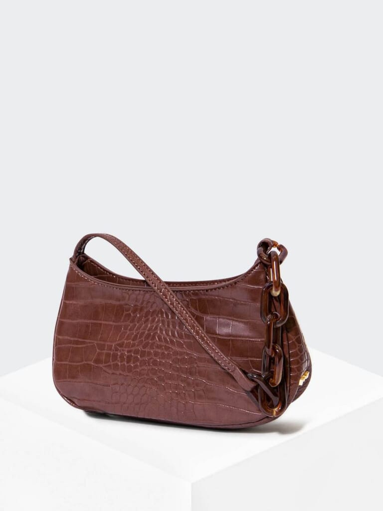 Faux Croc Leather Baguette Bag