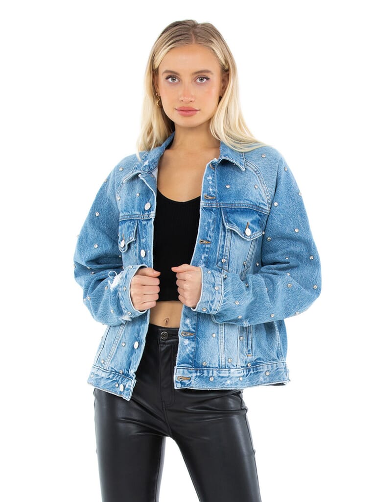 Free People Night After Night Denim Jacket in Light Blue FashionPass