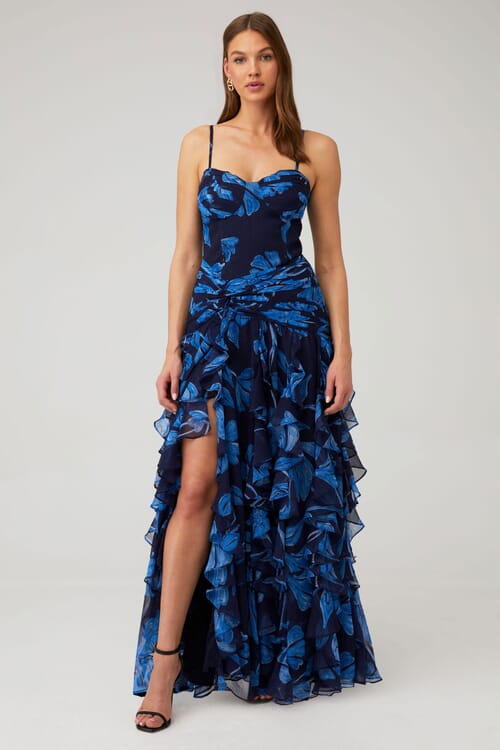 PatBO Nightflower Bustier Maxi Dress in Indigo FashionPass