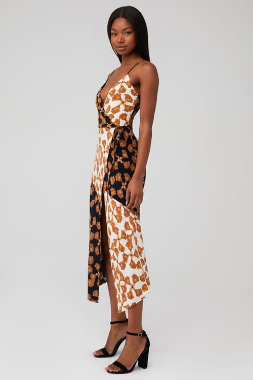 cami wrap midi dress
