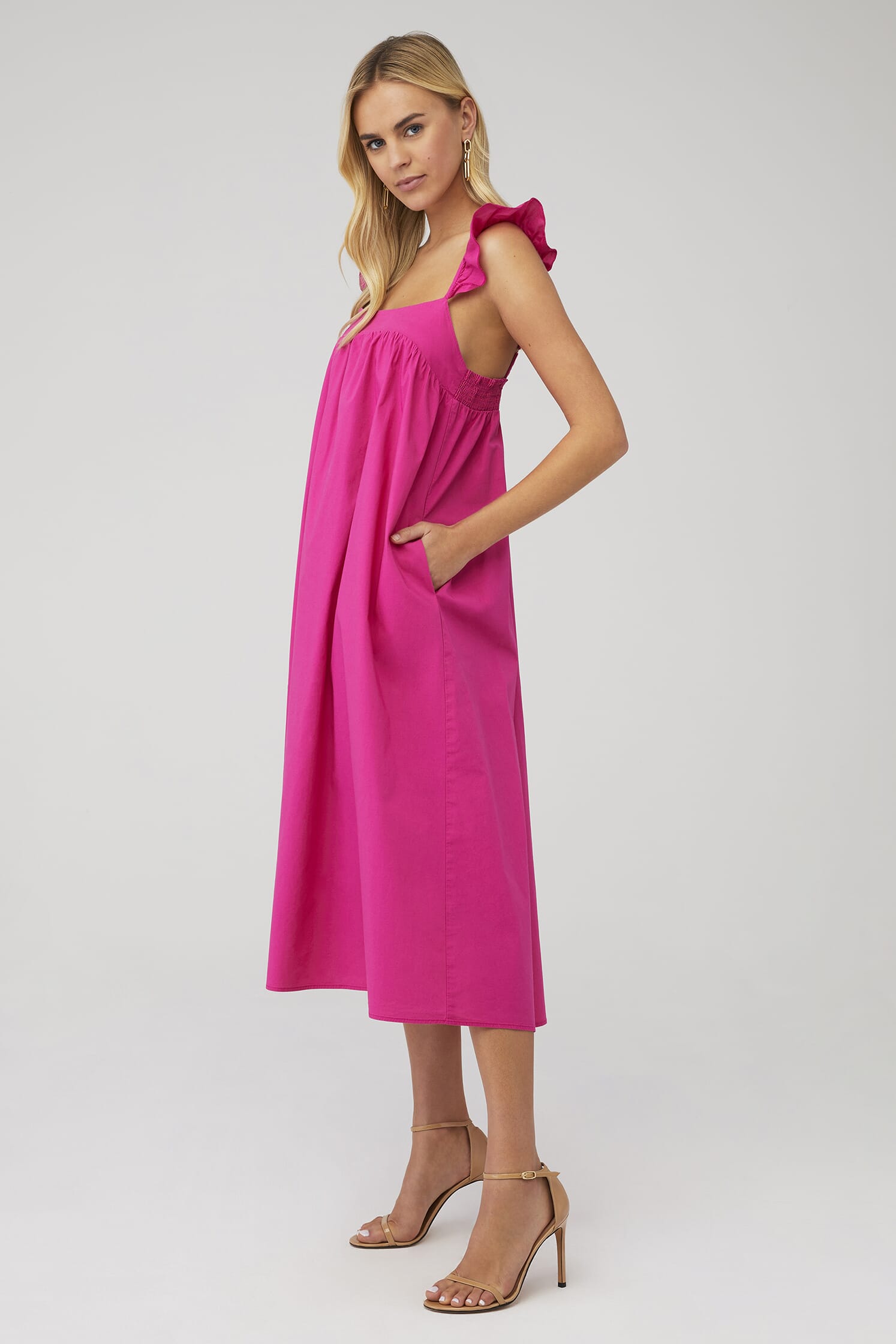 Show Me Your Mumu | Oasis Ruffle Dress in Hot Pink Poplin