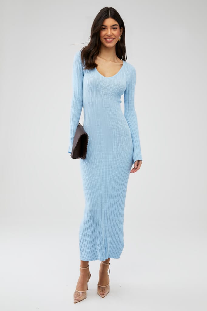 MINKPINK | Odessa Knit Midi Dress in Sky Blue| FashionPass