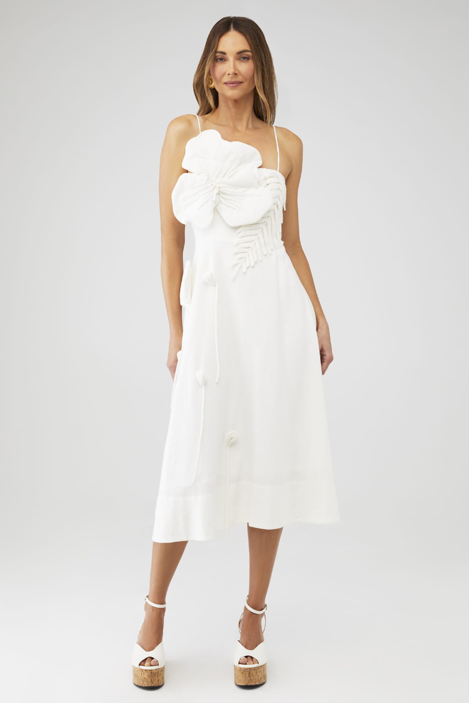 knee length dresses for ladies Off-White Embroidered Midi Dress – FARM Rio