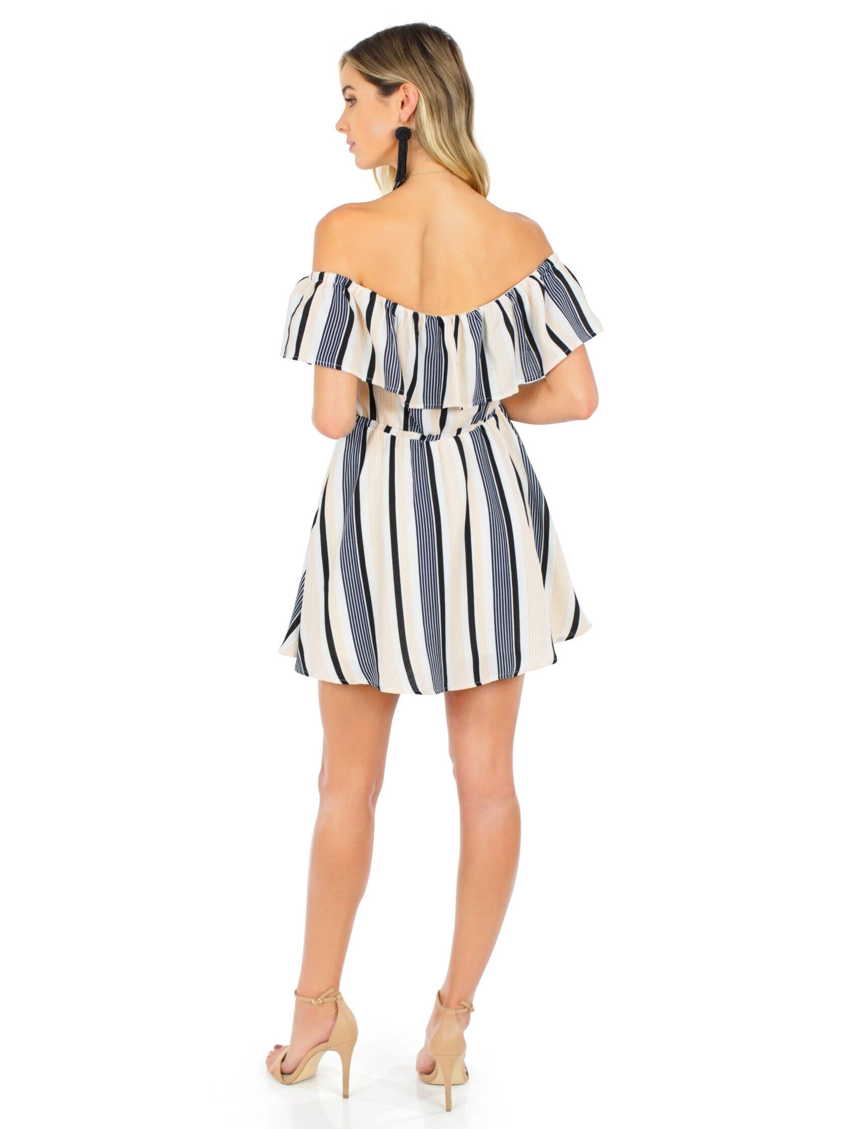 Lucca Couture Off Shoulder Ruffle Dress in Stripes