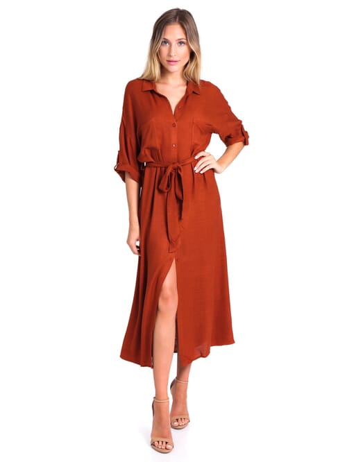 Lush | Olivia Button Down Shirt Dress in Rust| FashionPass