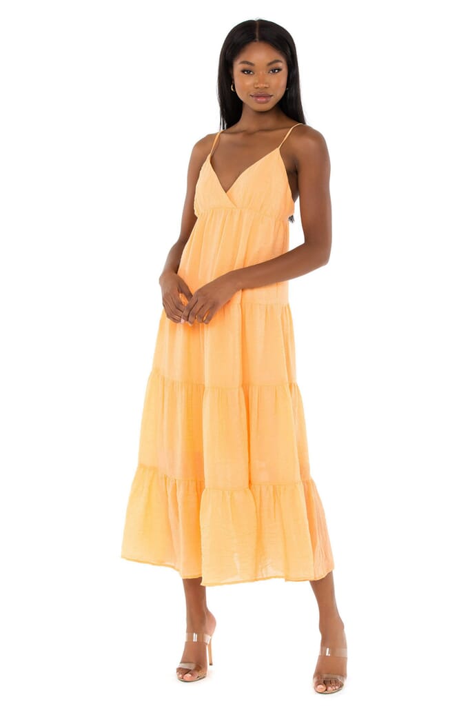 WAYF Olivia Tiered Maxi Dress in Orange