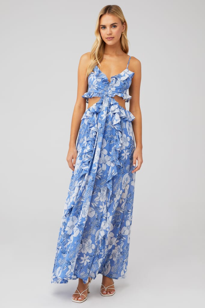 ASTR | Palace Dress in Blue White Floral | FashionPass
