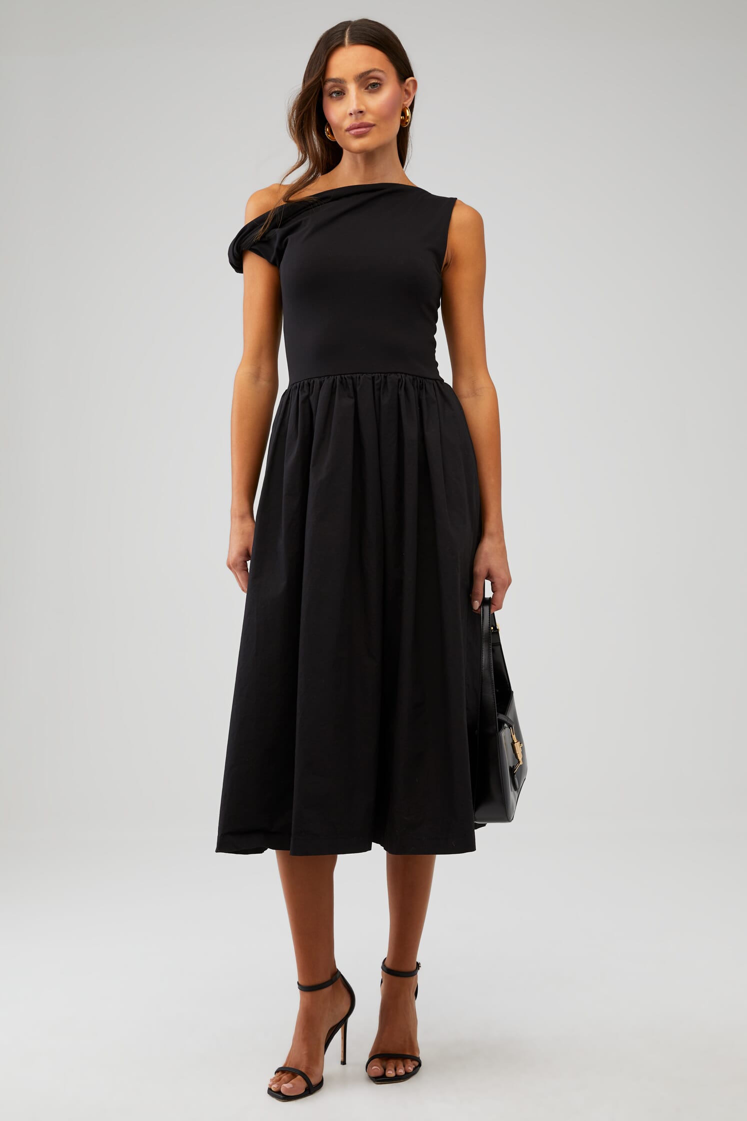 EN SAISON | Parker Mixed Media Midi Dress in Black| FashionPass