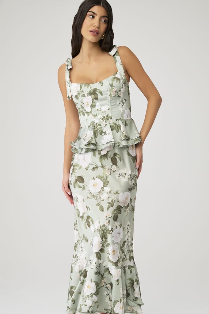 slim fit dress slacks Nusrat Tulle Midi Dress in Jade Green Floral – Lace & Beads