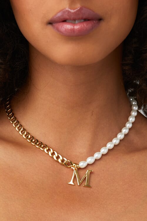 joolz by Martha Calvo | Pearl And Chain Initial Necklace in Gold