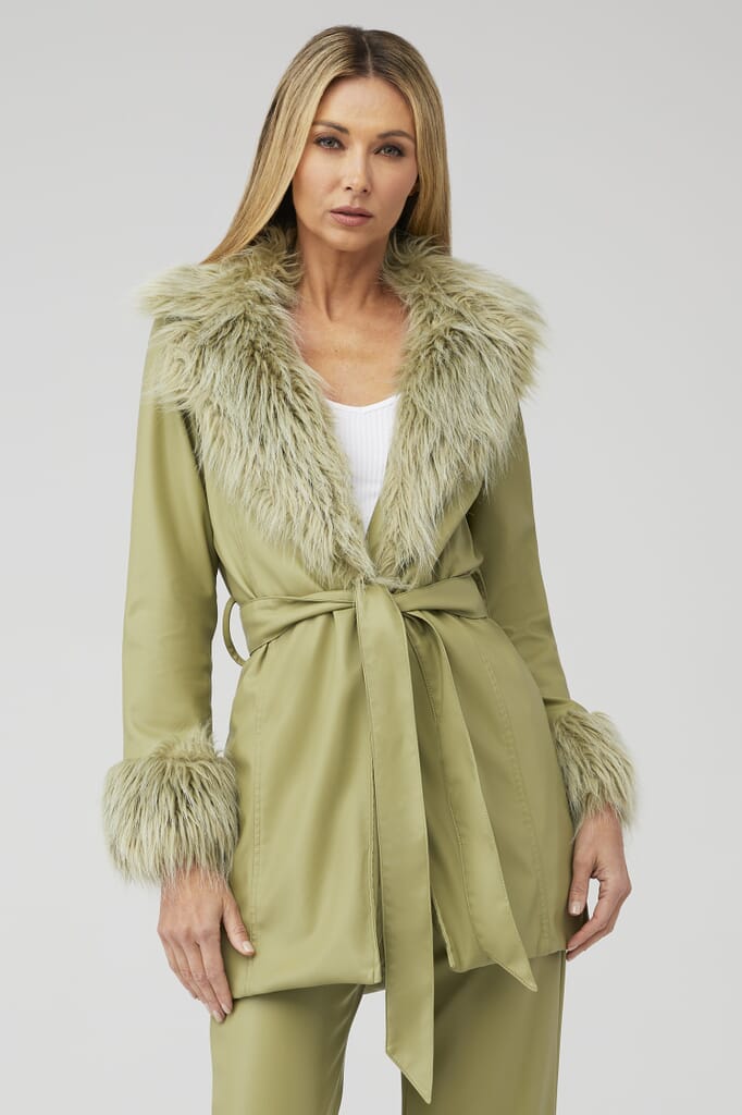 Show me your mumu penny lane faux lear coat in sage fashionpass