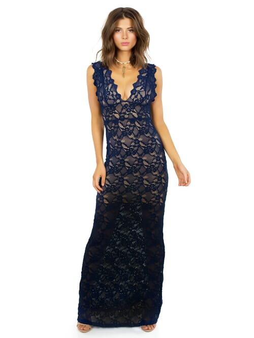 Navy plunge best sale maxi dress