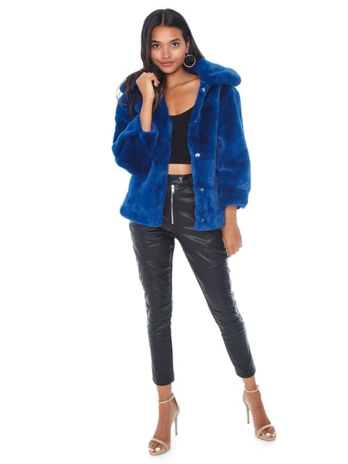 Bardot Pia Faux Fur Bomber in Cobalt Blue FashionPass