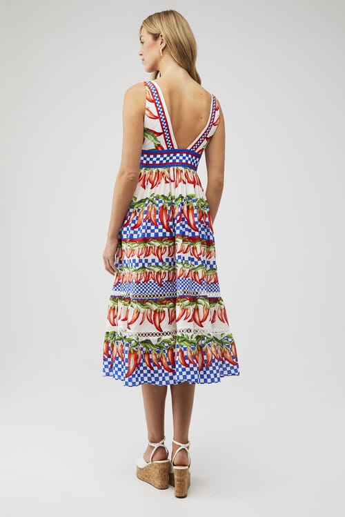 FARM RIO | Picnic Peppers Ainika Off-White Midi Dress in Picnic