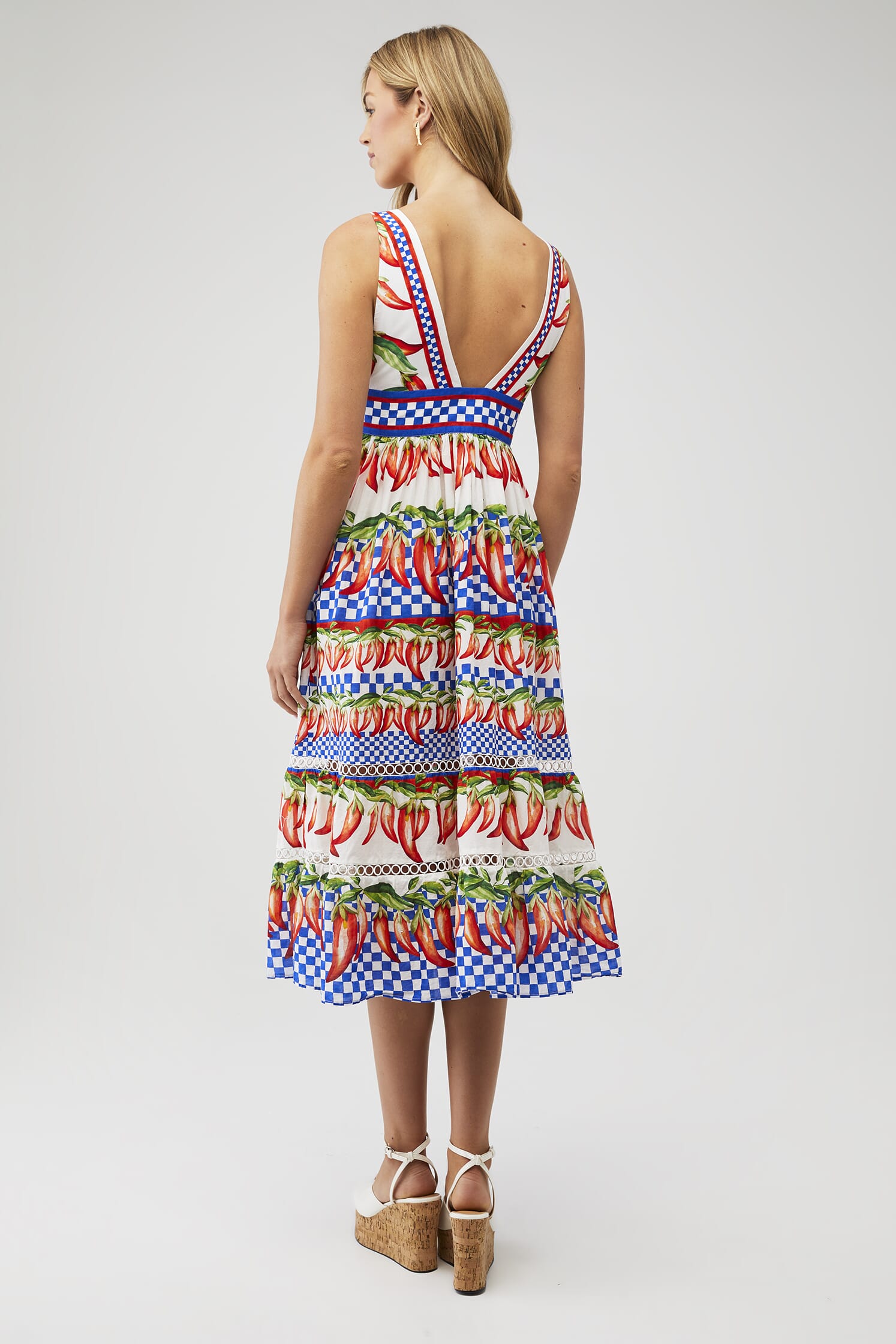 FARM RIO | Picnic Peppers Ainika Off-White Midi Dress in Picnic Peppers | FashionPass FARM RIO | Picnic Peppers Ainika Off-White Midi Dress in Picnic Peppers | FashionPass