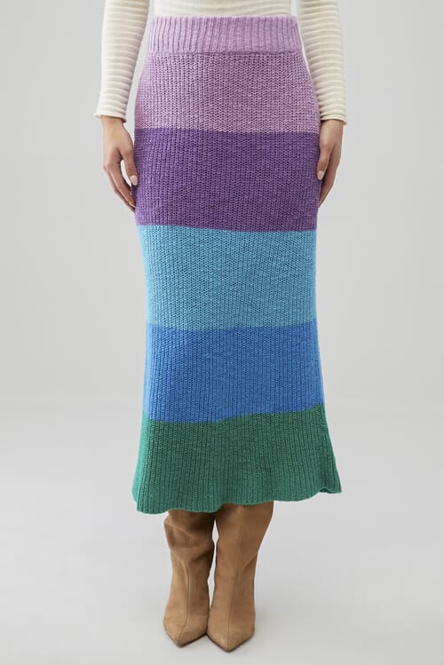 Rokoko mini a line knitted skirt in hotsell rainbow stripe