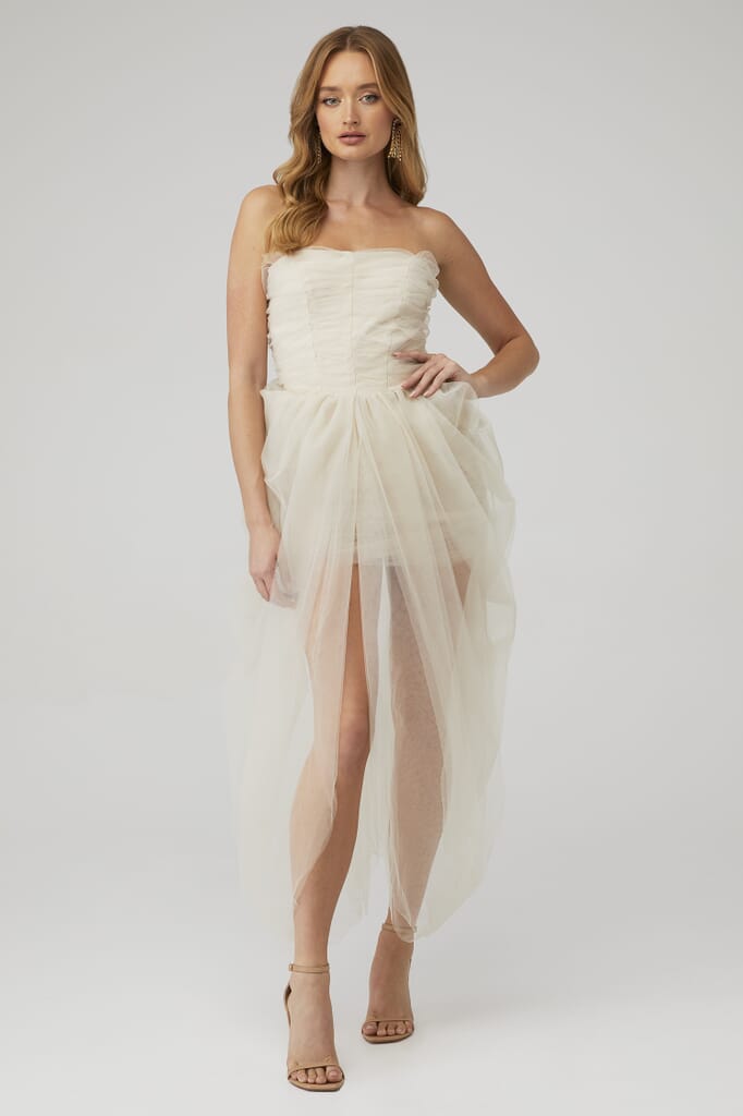 LAMARQUE | Pixie Corset Tulle Dress in Light Beige| FashionPass