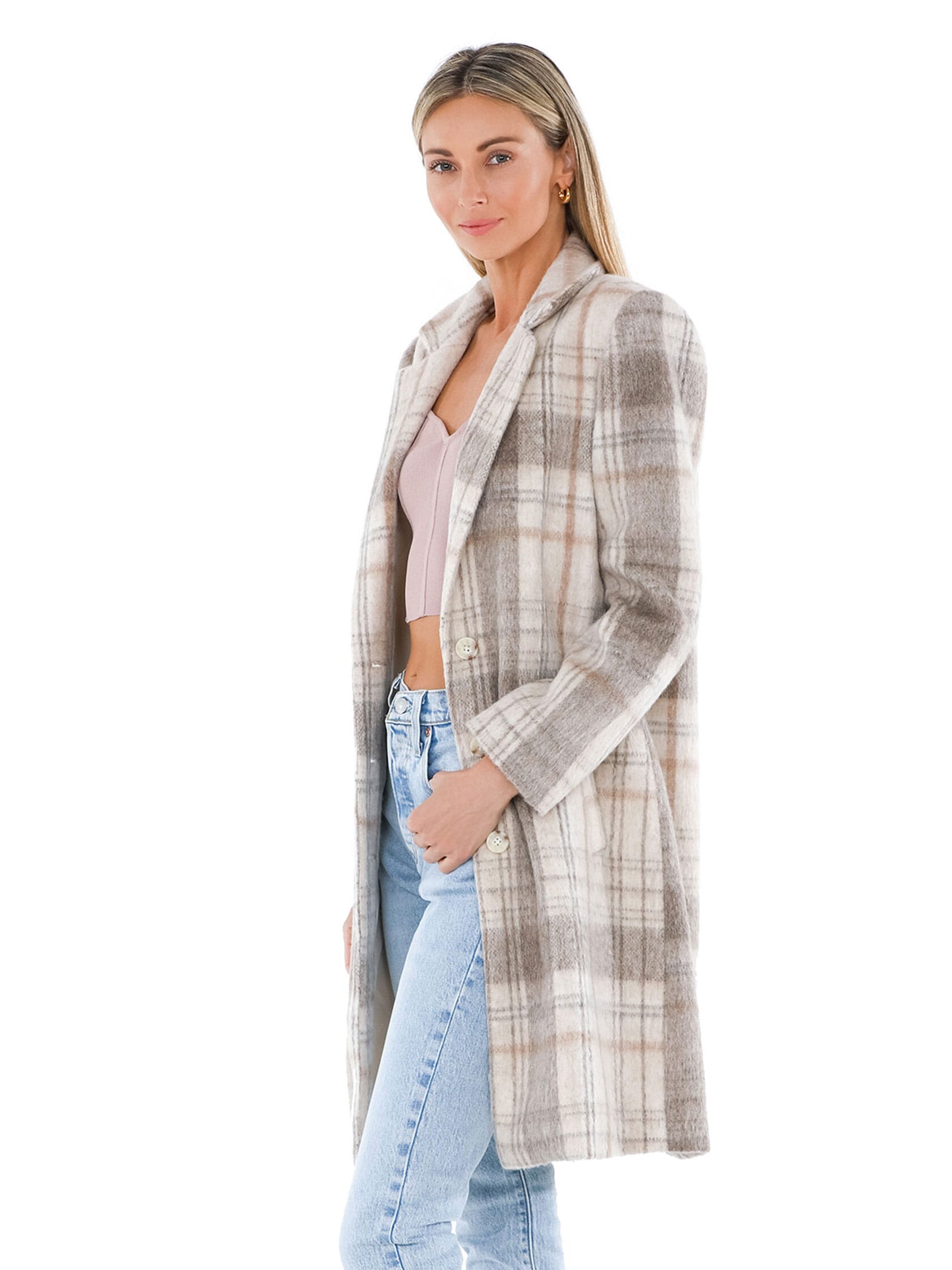 BB Dakota | Plaid To Be Said Coat in Tan| FashionPass