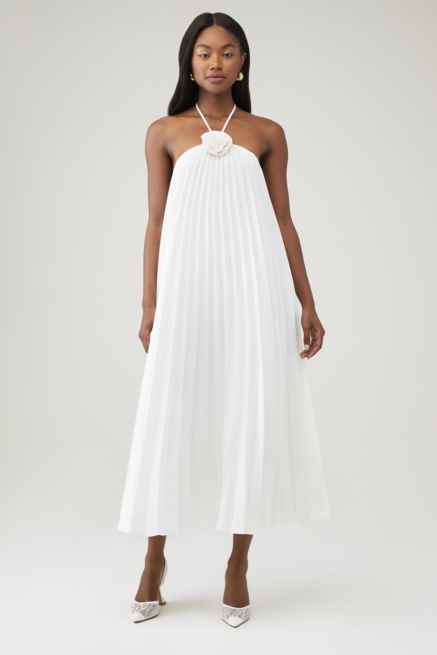 SGNTR the Label | Pleated Halter Dress in White| FashionPass