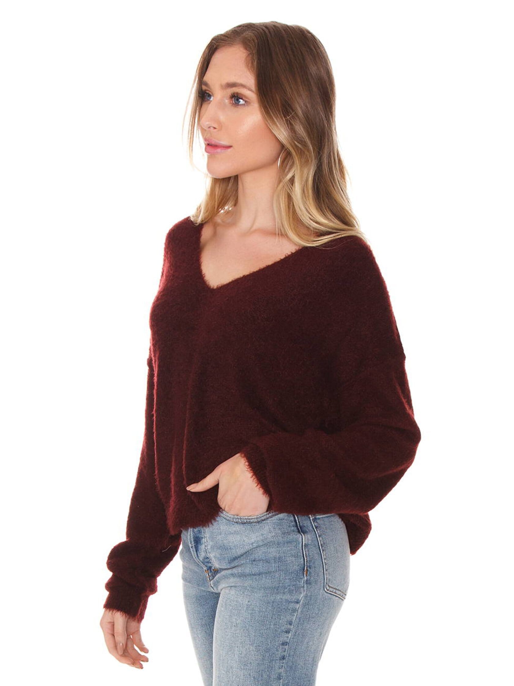 Free People Princess V Sweater in Wine