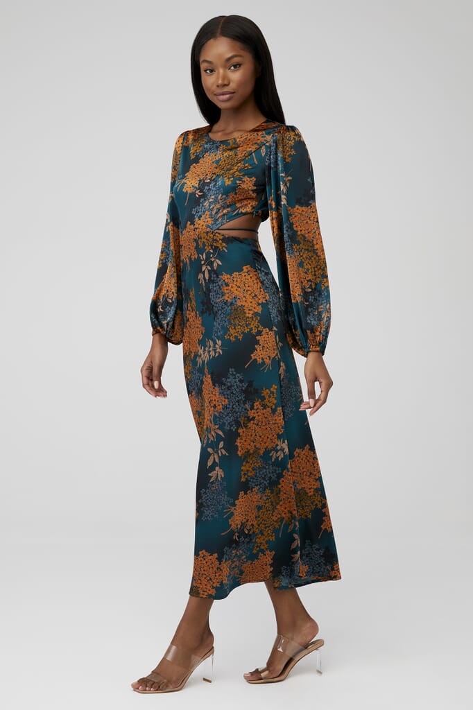 ASTR | Quinn Dress in Green Rust Floral | FashionPass