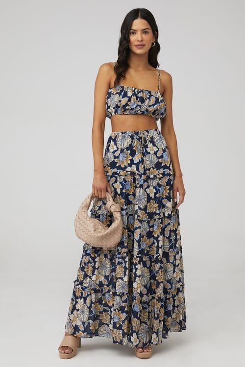 Navy blue floral maxi skirt best sale