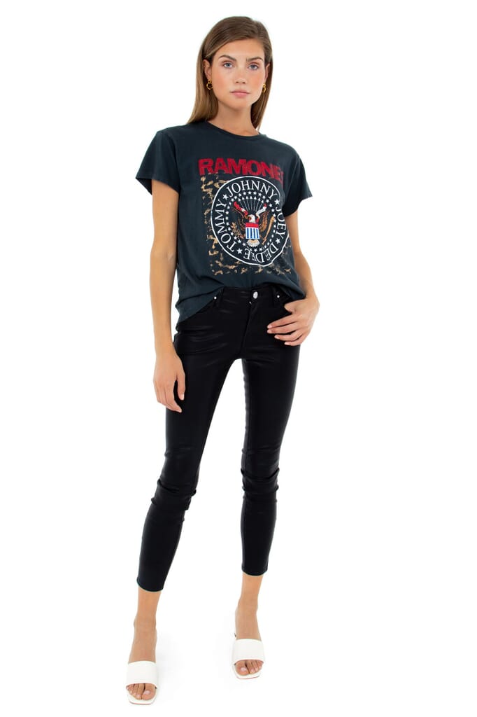 DAYDREAMER Ramones Leopard Crest Tour Tee in Vintage Black