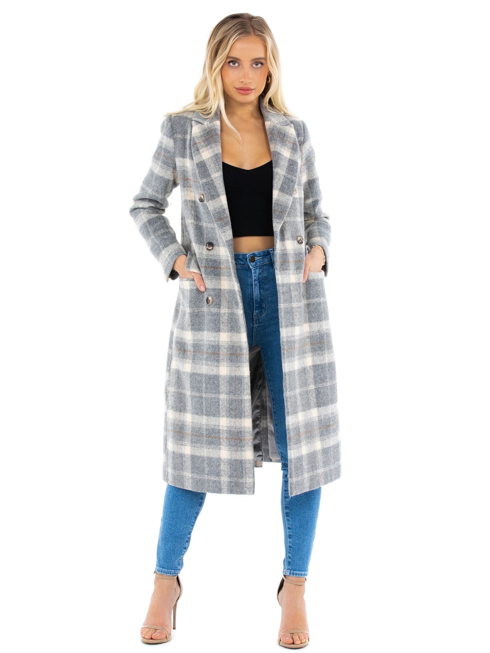 ASTR | Raquel Coat in Blue Gray Multi| FashionPass