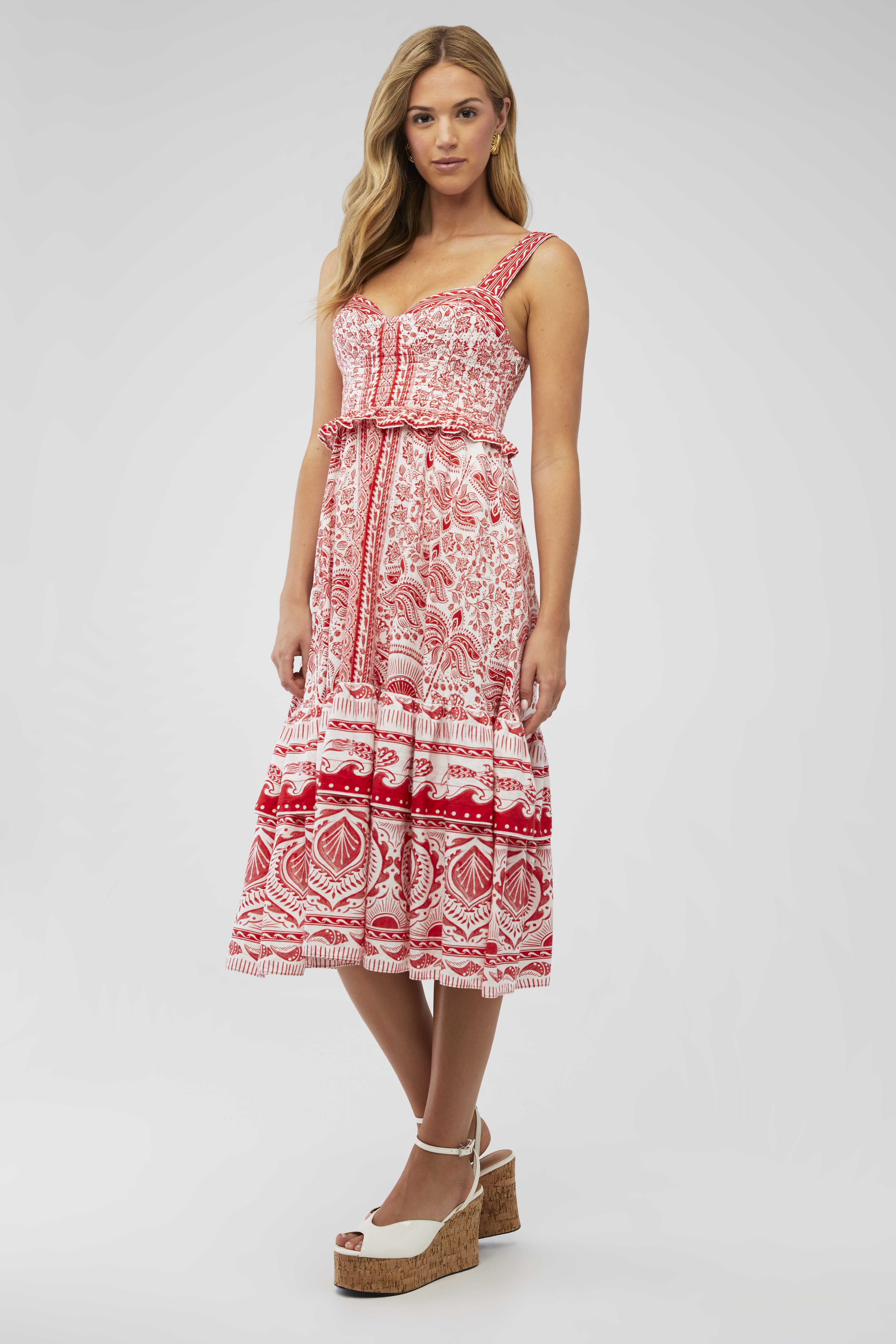 open lace back dress Farm Rio Women's Red Flower Mini Dress - Red main image 0