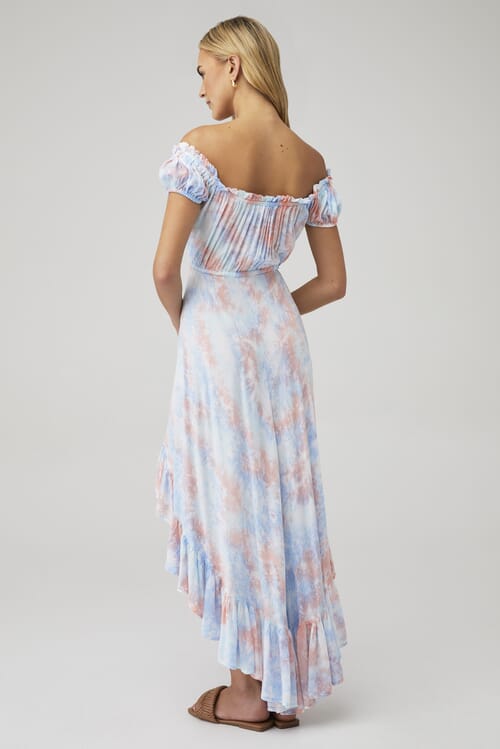 TIARE HAWAII Riviera Dress in Blue Aqua Peach Smoke FashionPass