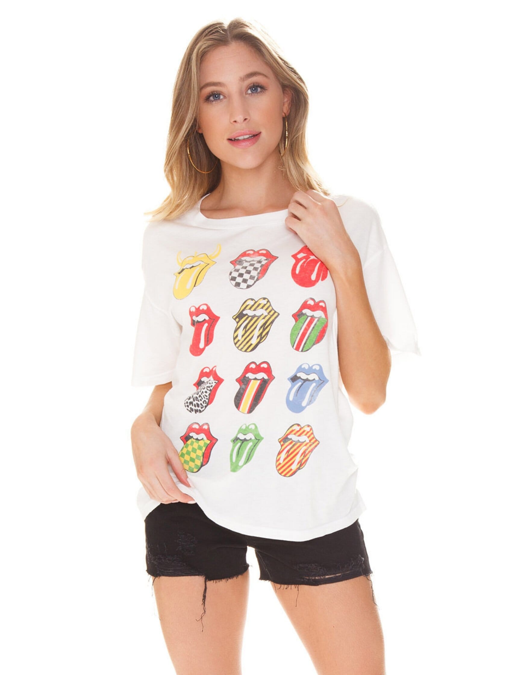 DAYDREAMER Rolling Stones 12 Tongues Boyfriend Tee in Vintage White
