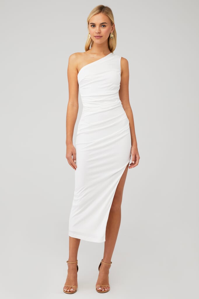knee length dresses for ladies LAVISH ALICE DOUBLE LAYER BARDOT MIDI DRESS – Arelia's Dream