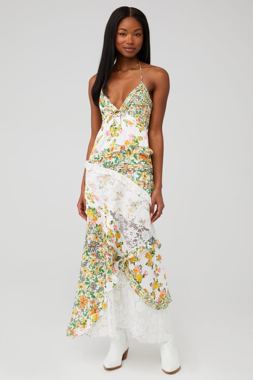 For Love & Lemons | Rosalyn Maxi Dress in Marigold Green | FashionPass