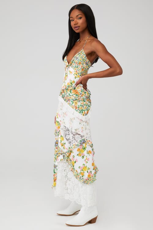 For Love selling and Lemons Floral Pattern X UO Tropical Palm Cutout Boho Maxi Dress