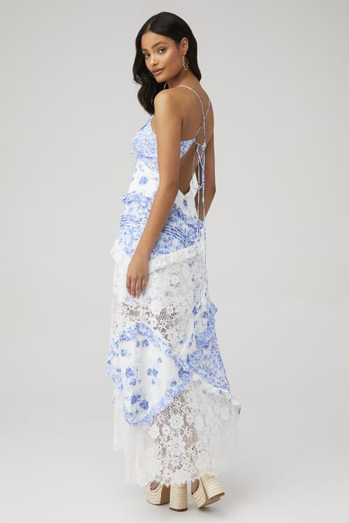 For Love & Lemons | Rosalyn Maxi Dress in Blue| FashionPass