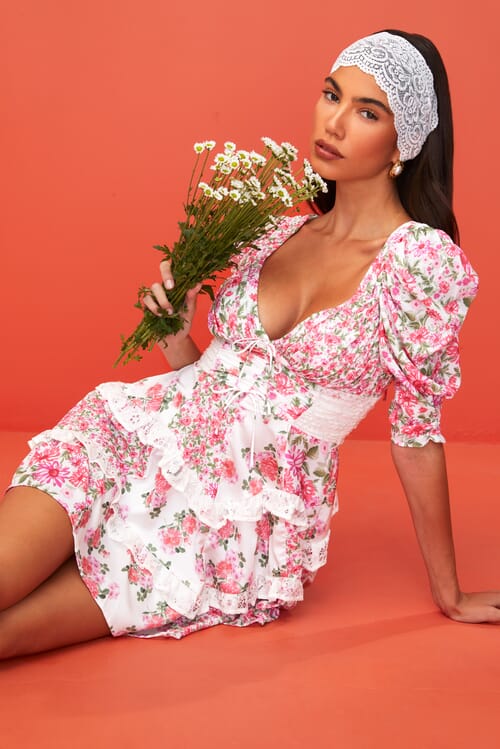 knee length dresses for ladies For Love & Lemons Francesca Mini Dress