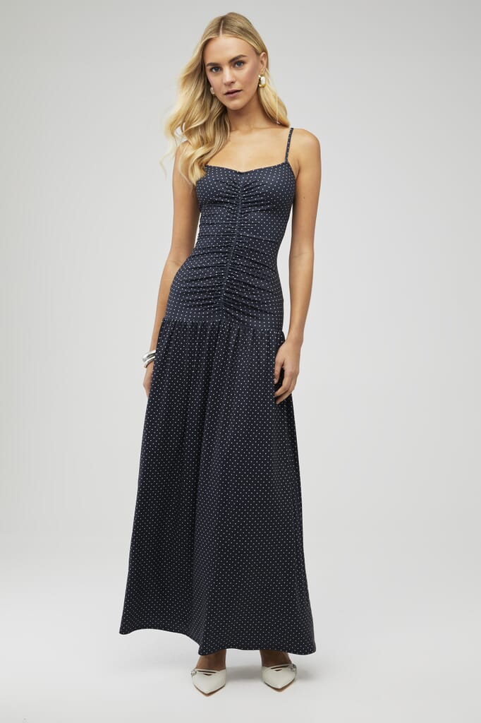 fancy black midi dress Elora Ribbed Midi Dress in Noir Black