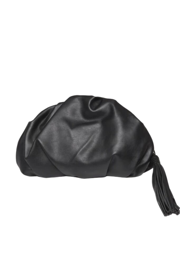 Black Frame Detail Ruched Clutch Bag