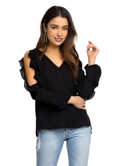 1.STATE Ruffle Cold Shoulder Top in Black FashionPass