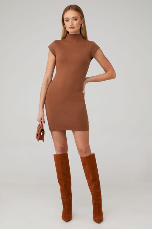 Line & Dot | Rumi Mini Sweater Dress in Cafe| FashionPass