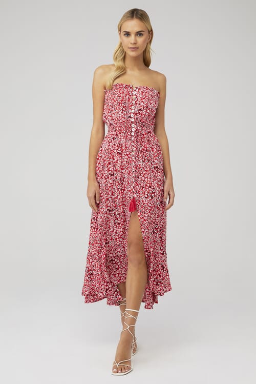 TIARE HAWAII | Ryden Maxi Dress In Floral Red Dot | FashionPass