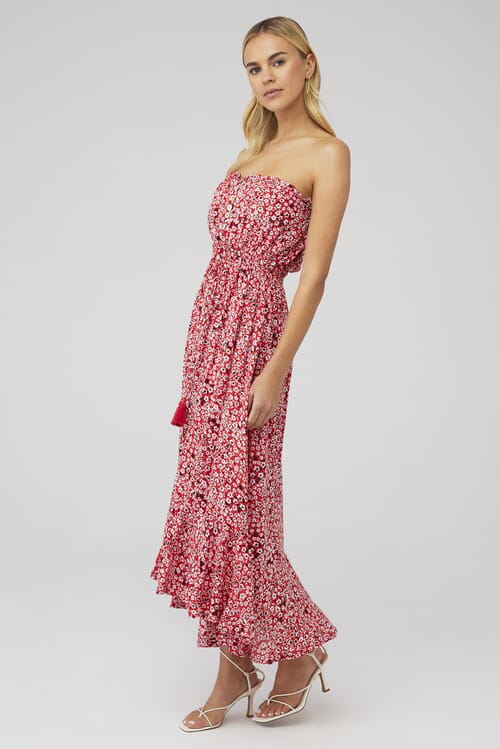 TIARE HAWAII | Ryden Maxi Dress In Floral Red Dot | FashionPass