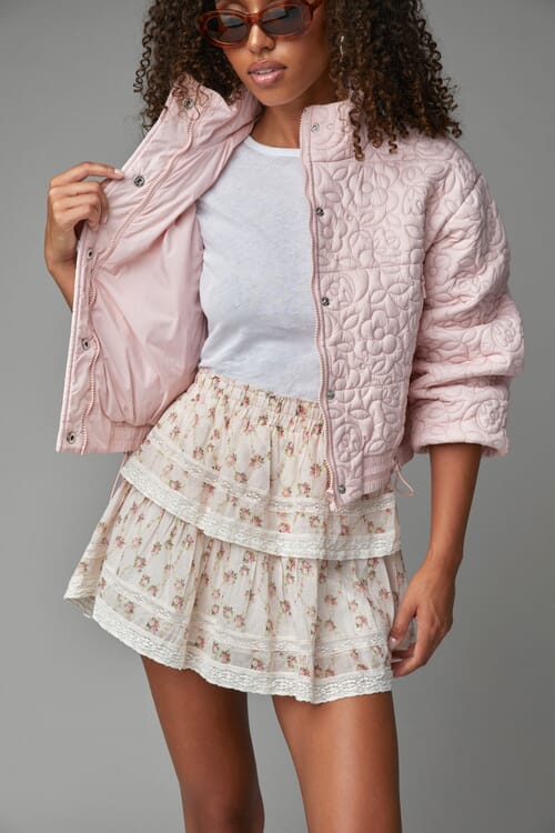 ★LUVISTRUE★AM RIBBON FRILL PUFFER JACKET(IVORY)★正規品 LUVISTRUE】AM RIBBON FRILL PUFFER JACKET / 追跡付 (LUV IS