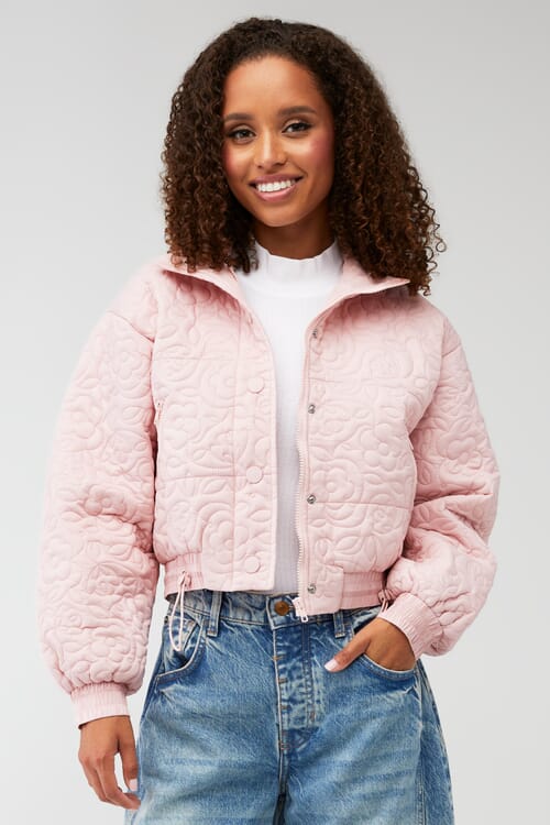 For Love & Lemons | Rylee Cropped Puffer Coat in Pink| FashionPass