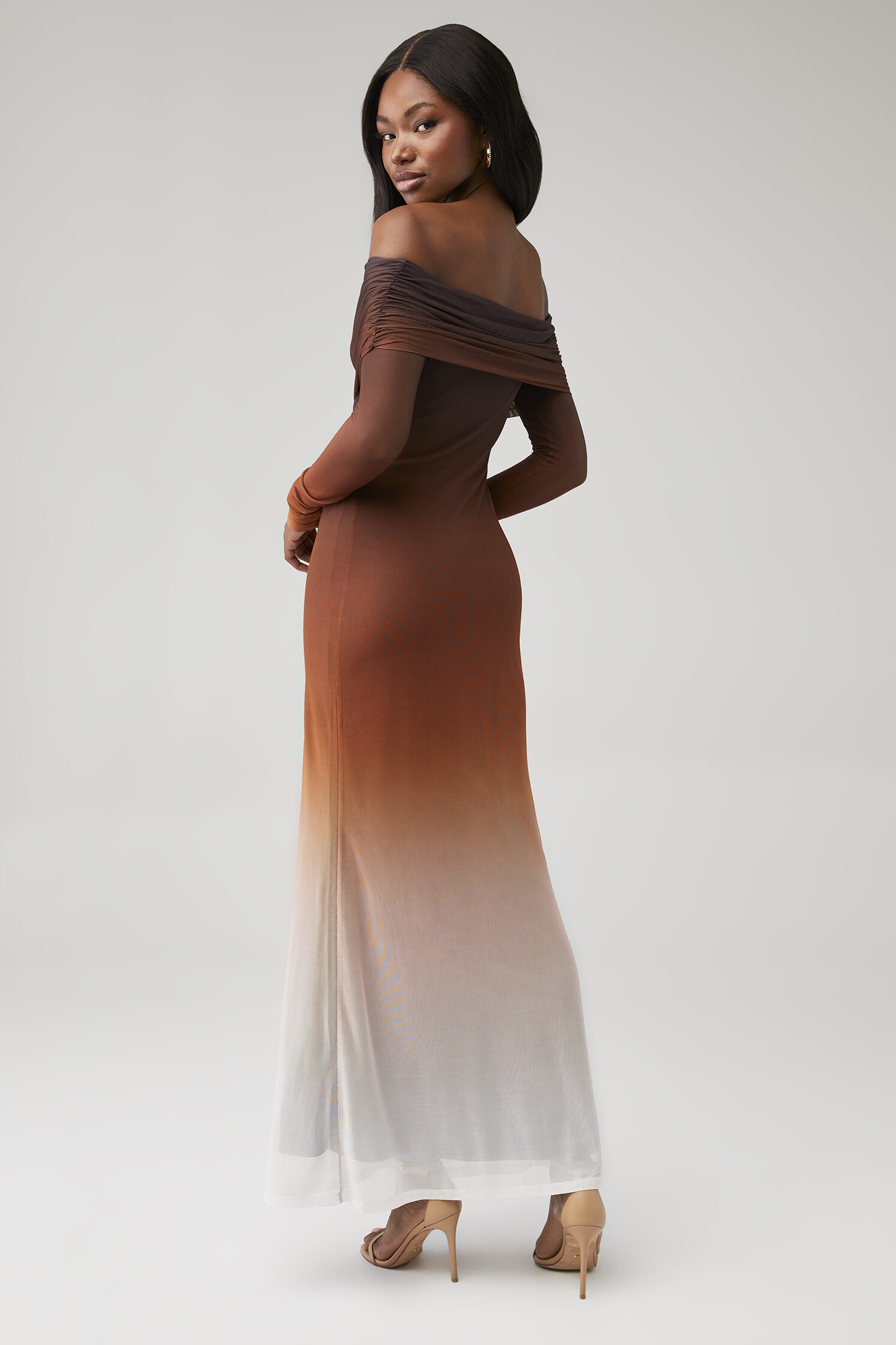 Bardot | Saphia Mesh Maxi Dress in Brown Ombre| FashionPass