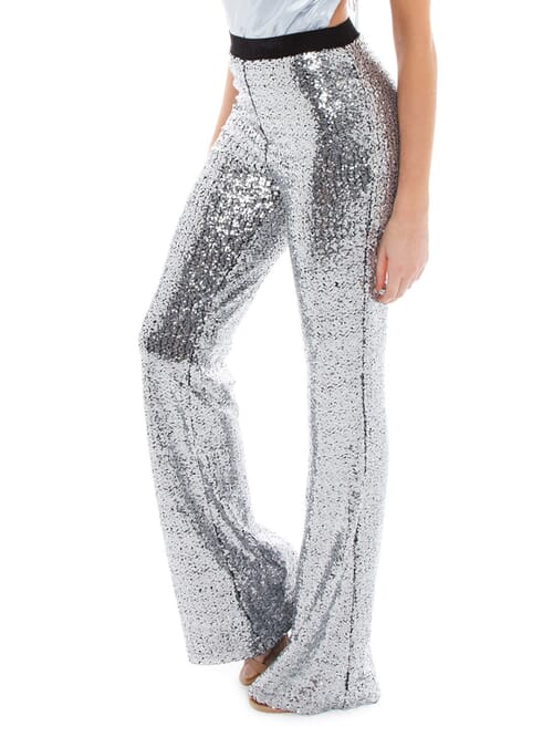 BB Dakota | Saturday Night Fever Sequin Flared Pant in Silver | FashionPass