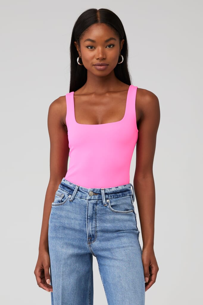 Good American Scuba Modern Tank Bodysuit in Knockout Pink FashionPass