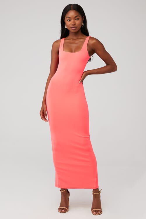 Good American | Scuba Modern Tank Maxi Dress in Fiery Coral| FashionPass