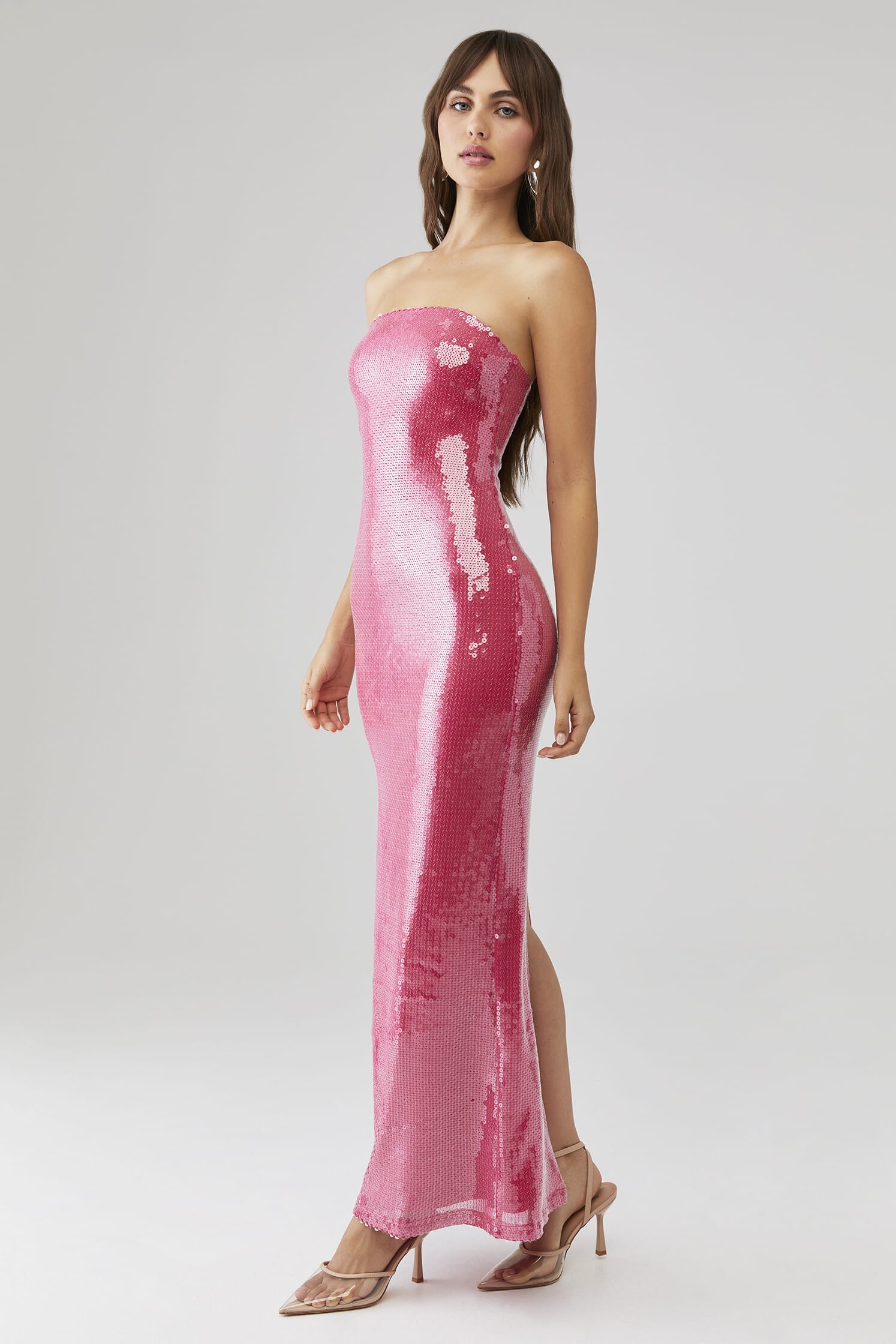 chinese dress ladies Chic Mermaid Off-the-shoulder Pink Sparkly Long Prom Dresses Sequins L main image 0